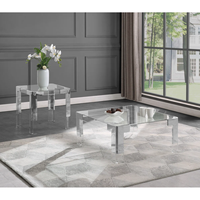 Moderner Goldener Edelstahl-Couchtisch mit Klarer Quadratischer Acryl-Tischplatte, Langlebiges Wohnzimmermöbel mit Glasoberfläche