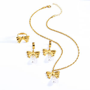 Elegante Juego de Joyería Clásico con Lazo y Flecos en Forma de Lágrima, Chapado en Oro de 18k, Acero Inoxidable, Imitación de Perla, para Compromiso, Boda, Fiesta, Unisex - Product Image 4