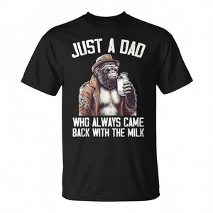 Camiseta del Día del Padre con estampado de Bigfoot Gorilla: Solo un papá que siempre volvió con la leche. - Product Image 2