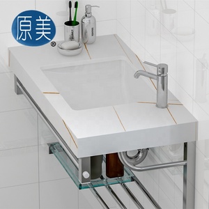 Meuble-lavabo de salle de bain moderne européen en pierre frittée avec étagère d'armoire en acier inoxydable et <span class=keywords><strong>barre</strong></span> de tour pour ferme - Product Image 4
