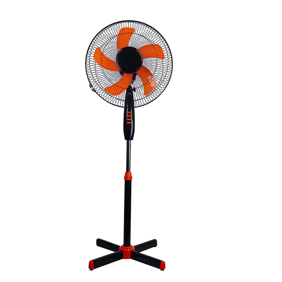 Ventilador de pie eléctrico de 16 "de alta calidad, precio bajo, 5 aspas, 3 velocidades, base redonda