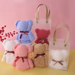 2024 Hot Selling Private Label Cute Bear Shower Microfiber Soft Face Towels Box Package Bear Towel Gift