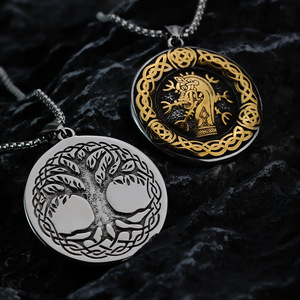 Yunnique – collier pendentif Viking en acier inoxydable, avec arbre de vie et design de dragon, pour hommes, bijoux à la mode, cadeau - Product Image 1