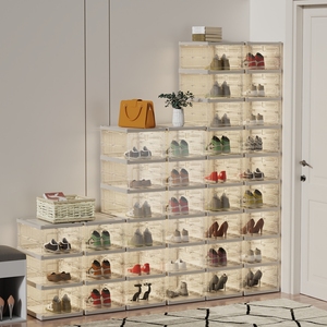 thumbnail interactive-video image 1 of 2-Pack Fabric Shoe Organizer Storage Boxes - Foldable With Clear Cover, 16 Compartments For Closet 1 of 13
