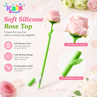 Stylo gel en silicone souple KAIX en forme de rose, écriture fluide, cadeau idéal pour les enseignants et la rentrée scolaire (vente au détail)