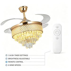 Ventilateur de plafond moderne avec lustre en cristal et lumière, télécommande incluse - Ventilateur de plafond écoénergétique avec minuterie 1/4/8H - Product Image 5