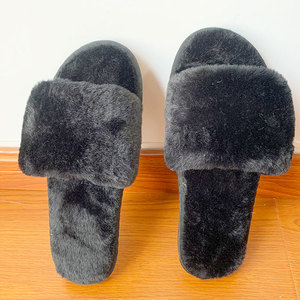 एक स्ट्रैप नए डिजाइन फ्फी फर इनडोर फ्लैट स्लाइड्स के साथ चप्पल के लिए महिलाओं का शीतकालीन हाउस फरारी फ्लैट स्लाइड नरम और आरामदायक - Product Image 4
