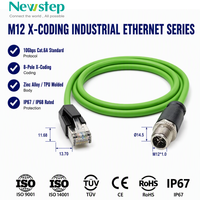 Kabel Ethernet M12 X-Code ke RJ45 dengan Rating IP67 IP68, 8-Pole Cat.6A 10Gbps, Selubung PUR Hijau Fleksibel, Kabel Sinyal Industri