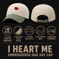 Gorra de Béisbol Bordada Personalizada con 'I Heart ME', Gorra 3D Puff Estilo Dad Hat, Dos Tonos, Autorealización, Ajustable, Venta al Por Mayor, OEM, MOQ Bajo