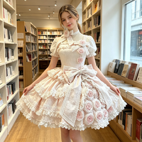 Robe de soirée Lolita brodée de roses roses, robe de bal vintage avec nœud en dentelle florale 3D pour cérémonie de majorité