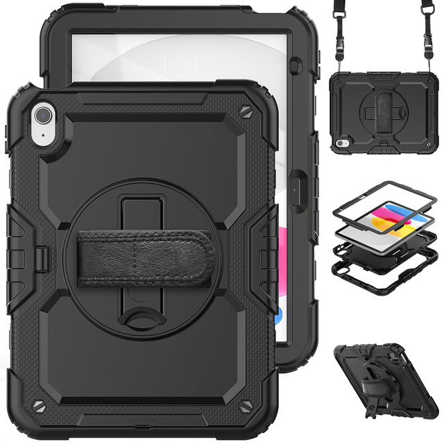 For iPad 11 A16 Tablet Cover 10th Generation 10.9 Silicone PC Wrist Strap Shockproof Case