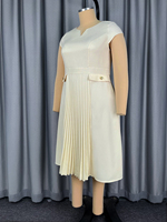 ADR060396 Robe plissée simple à manches courtes, coupe trapèze, grande taille, décontractée, couleur abricot pour femme
