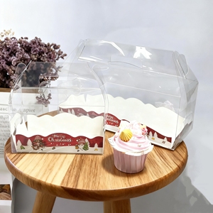 Caja de pastel para llevar con caja de rollo suizo con asa de embalaje de papel de postre de regalo vacía flotante transparente - Product Image 1