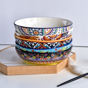 Grand bol à riz en céramique écologique, peint à la main sous glaçure, style bohème minimaliste, 10 pouces - Product Image 1