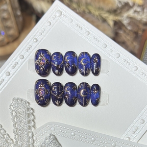 Luxury Opal Deep Blue Eye Tips <strong>Acrylic</strong> High Quality Handmade Wholesale Press on <strong>Nails</strong> - Product Image 2