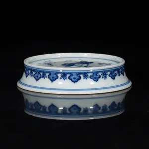Tampa de xícara de chá de cerâmica artesanal Jingdezhen por atacado logotipo personalizado porcelana azul e branca com embalagem de presente