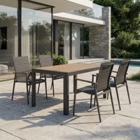 Table d'extérieur moderne en aluminium, plateau à lattes toutes saisons, extensible, pour jardin, salle à manger, école, villa, cour arrière, finition thermolaquée