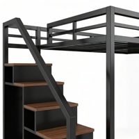 Lit superposé en métal durable pour étudiants avec escalier, design gain de place pour dortoir, appartement, chambre à coucher