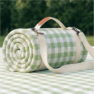Waterproof Brown Plaid Oxford <b>Mat</b>, Foldable Thick Outdoor Camping Blanket With Carry Handle for <b>Beach</b> & Picnic - Product Image 2