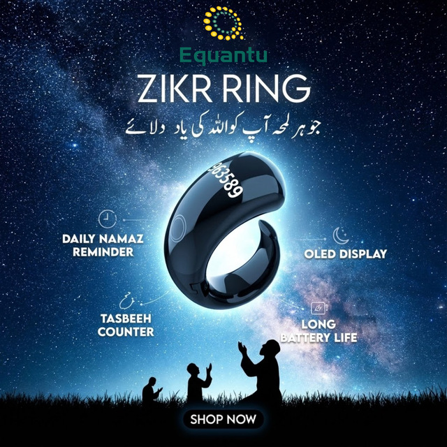 2026 Equantu Zikr Ring 5-in-1 Smart Tasbeeh Counter OLED Screen 5 Prayer Times Notification App Control Itasbeeh Ring