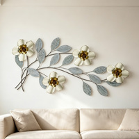 Décoration murale asymétrique en métal en forme de branche de fleur, feuille florale 3D en métal à suspendre, décoration intérieure