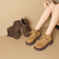 Bottines rétro à semelle épaisse pour femme ZHR, collection automne-hiver 2026, en daim synthétique, talon moyen, bottes tendance