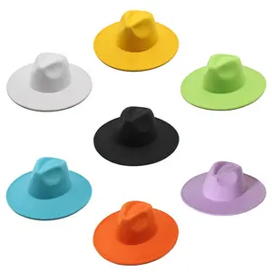 Fabricante logotipo personalizado 9,5 cm sombrero Fadora para hombres mujeres de ala grande ancha señoras elegantes sombreros Fedora chapeau femme