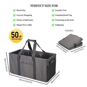 42L Extra Large Utility <b>Tote</b> <b>Bag</b> Oxford Fabric Reusable Folding Grocery <b>Bags</b> <b>with</b> Handles and <b>Pockets</b> - Product Image 2