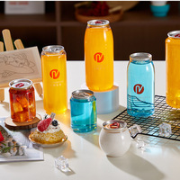 Bouteille de boisson cylindrique en plastique PET de 355 ml avec couvercle en aluminium, design personnalisé écologique pour le stockage de boissons, vin, bière, thé