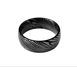 Vlink jewelry cheap artificial damascus arabesquitic titanium ring Nice Damascus Grains Laser engrave Ring