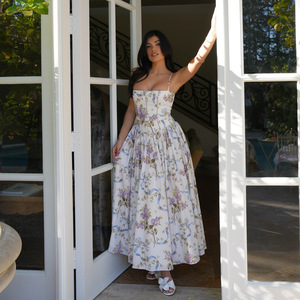 2025 verano moda mujer transfronteriza nuevo francés sin mangas estampado plisado vestido sin tirantes Sexy gasa Natural - Product Image 3