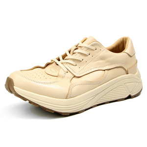 Zapatillas deportivas de cuero blanco roto, color liso, con cordones, estilo vintage - Product Image 1