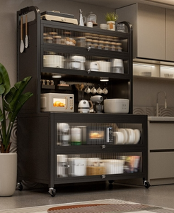 رف تخزين متعدد الطبقات من الفولاذ الكربوني السميك للمطبخ، خزانة تخزين الأجهزة كبيرة السعة مع باب مقاوم للغبار - Product Image 2