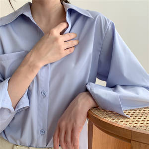 Solido bianco Donne Button Camicia In <span class=keywords><strong>Raso</strong></span> Manica Lunga Signore Ufficio Elegante Camicetta - Product Image 3