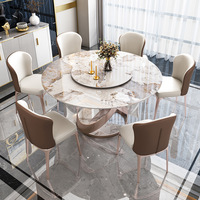 Moderner faltbarer Esstisch und Stuhl Set Rock platte Italienischer Stil erweiterbarer Esstisch Home Villa runder Tisch mit Plattenspieler