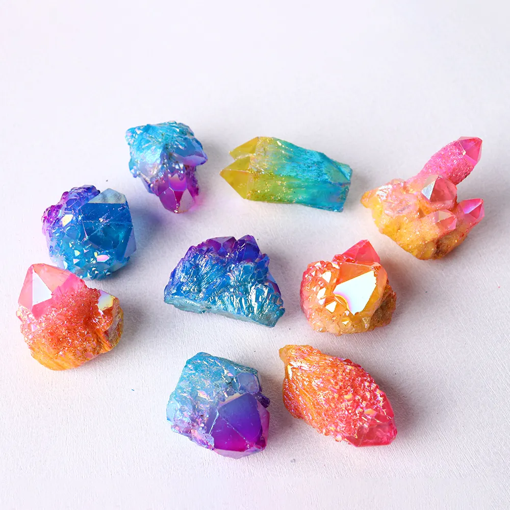 Wholesale natural stone raw crystal colorful aura quartz crystal cluster point ornament
