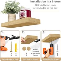 Lot de 3 étagères murales en bois massif naturel, support mural invisible en métal noir pour la décoration et le rangement de la chambre à coucher et du salon