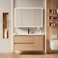 Ensemble de meubles de salle de bain suspendus en gros, finition grain de bois, fabrication OEM ODM pour hôtels et appartements