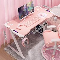 Bureau de jeu rose à succès avec bande LED, bureau d'ordinateur de bureau à domicile ergonomique avec porte-gobelet pour filles et femmes