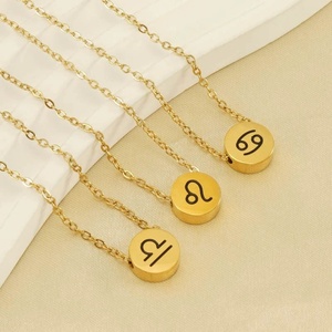 Collar de Acero Inoxidable con Dije de <span class=keywords><strong>Signo</strong></span> Zodiacal Simple de Showfay, Colgante Redondo con Símbolo, Collar de Acero Inoxidable de 12 Meses para Mujer - Product Image 4