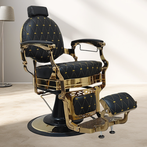 Chaise de styliste en cuir moderne haut de gamme pour salons de coiffure, chaise inclinable réglable dorée luxueuse conçue pour un usage professionnel - Product Image 1