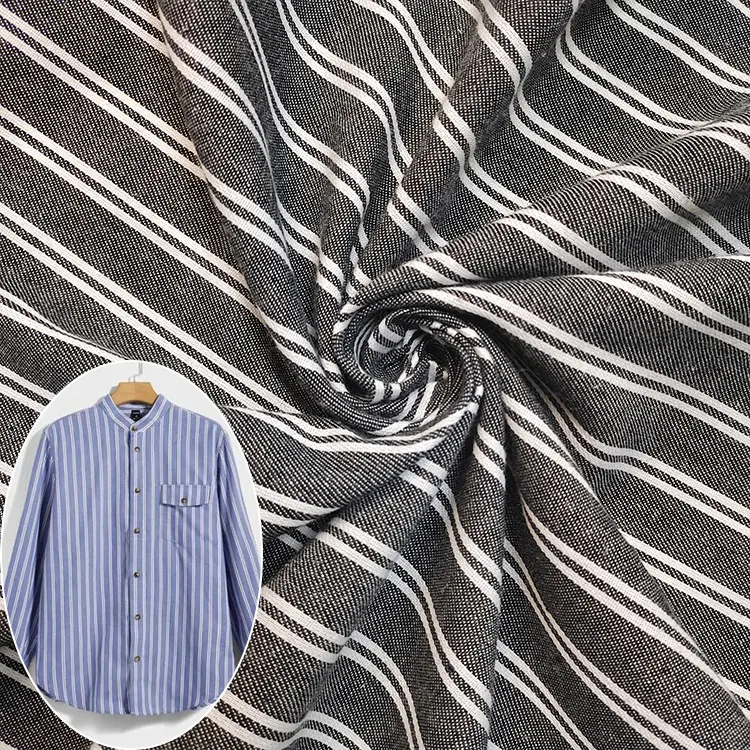 Hot sale Woven striped stock wholesale fabric Cheap Yarn dyed polyester viscose blended stripe Shirt fabric for man