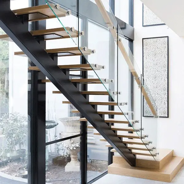 Escada mono de aço residencial, escadas de corda de noz de escada