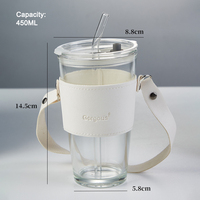 Gobelets de voyage de luxe 450ml tasses populaires réutilisables portables transportent café thé Cola tasse en verre avec couvercle en cuir couvercles de paille
