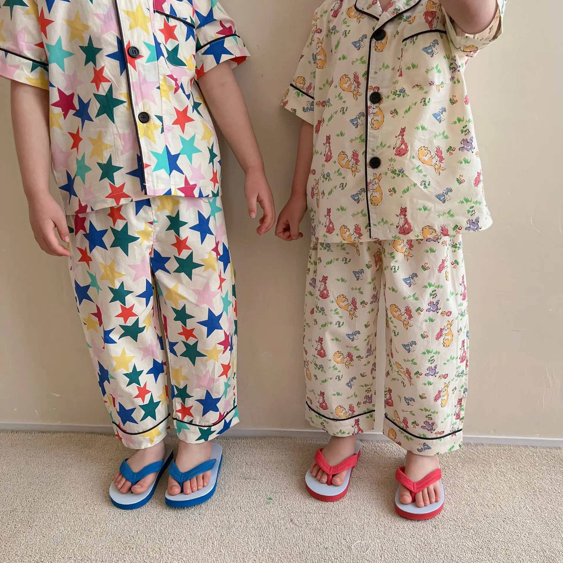 2023 Two Pieces Prints Boys Girls Outfits Summer Children Pajamas Cotton