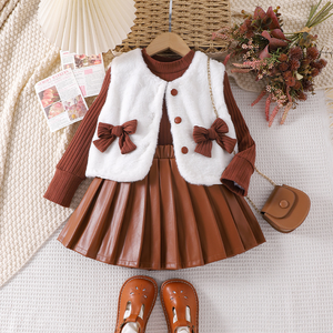 Completo Elegante per <span class=keywords><strong>Bambina</strong></span> Stile Europeo Rosso a Maniche Lunghe, Set di Tre Pezzi per 6 Anni, Abbigliamento per Compleanno - Product Image 2