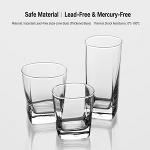Vaso Cuadrado Transparente Moderno de Vidrio Reforzado para Bebidas, Jugo, Café, Whisky, Agua con Gas, Venta al por Mayor para Bares - Product Image 3