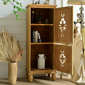 French Country Furniture Flower Carved Decorative <b>Storage</b> Cabinets Rustic <b>Corner</b> Solid Wooden Display Cabinet - Product Image 2