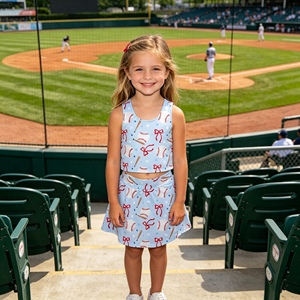 Ensemble de yoga sans manches pour fille, motif baseball bleu, jupe et haut, collection été, vente en gros pour enfants, modèle GSD3835 - Product Image 1