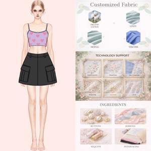 Set Due Pezzi Y2K da Donna con Stampa a Cuori, Top Corto e Minigonna con Tasche Cargo, Abbigliamento Streetwear all'Ingrosso - Product Image 1